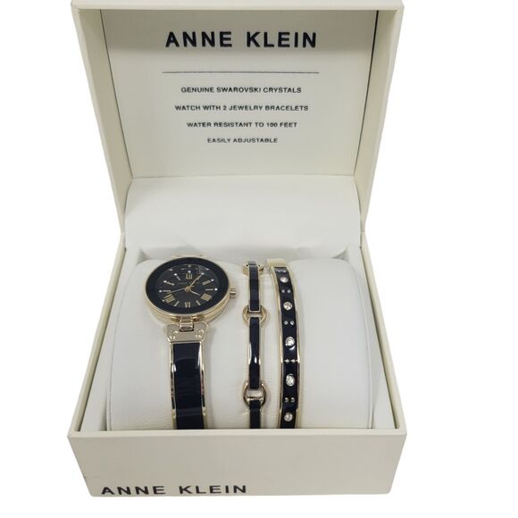Anne Klein Women\'s Swarovski Crystal Accented Watch & Bracelet Set Gold Tone NEW main image 6